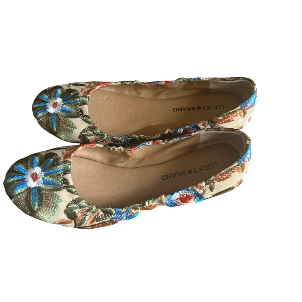 Lucky Brand Floral Embroidered Multicolored Ballet Flats Size 9.5 m - Picture 6 of 7
